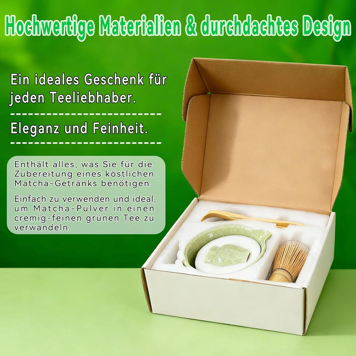 Matcha Tee Set 8-teilig – Japanisches Matcha Set mit glasiertem Chawan, Bambusbesen, Löffel, Teesieb