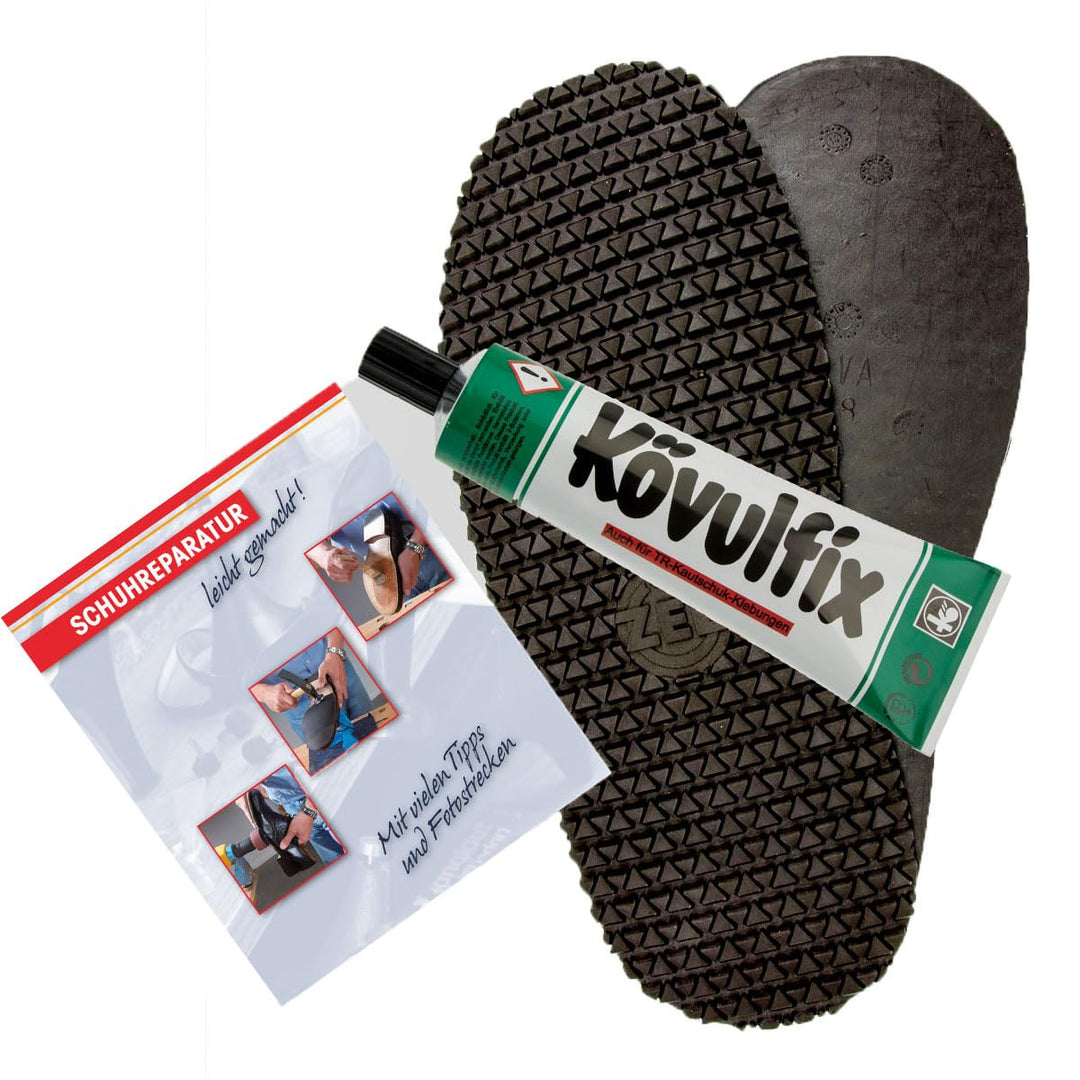 Langlauf Schuhbedarf Viva Langsohlen Set mit Kövulfix Schuhkleber extra stark und Reparaturanleitung