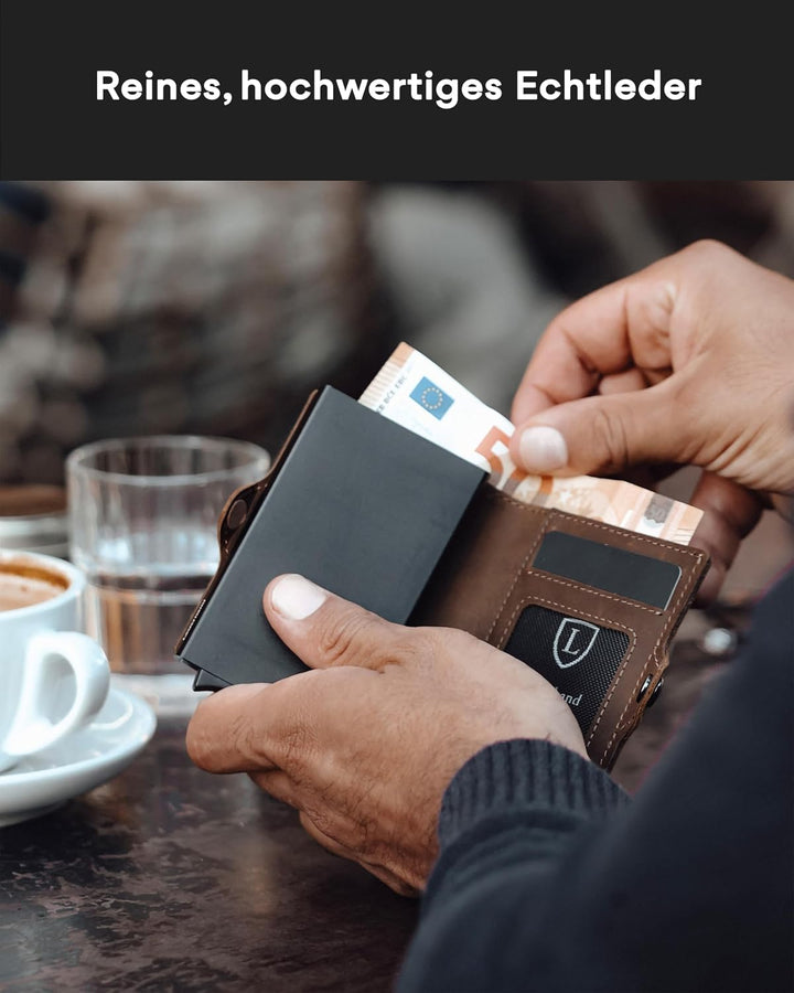 Swipe Classic – Premium Geldbörse aus echtem Leder handgemacht für Herren und Damen Portemonnaie Alu