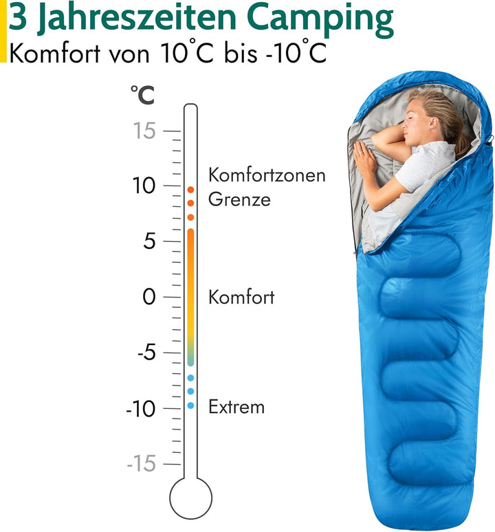 Trail 1-Personen Schlafsack für Erwachsene – Schlafsack 3 Jahreszeiten, Outdoor Frühling Herbst Wint