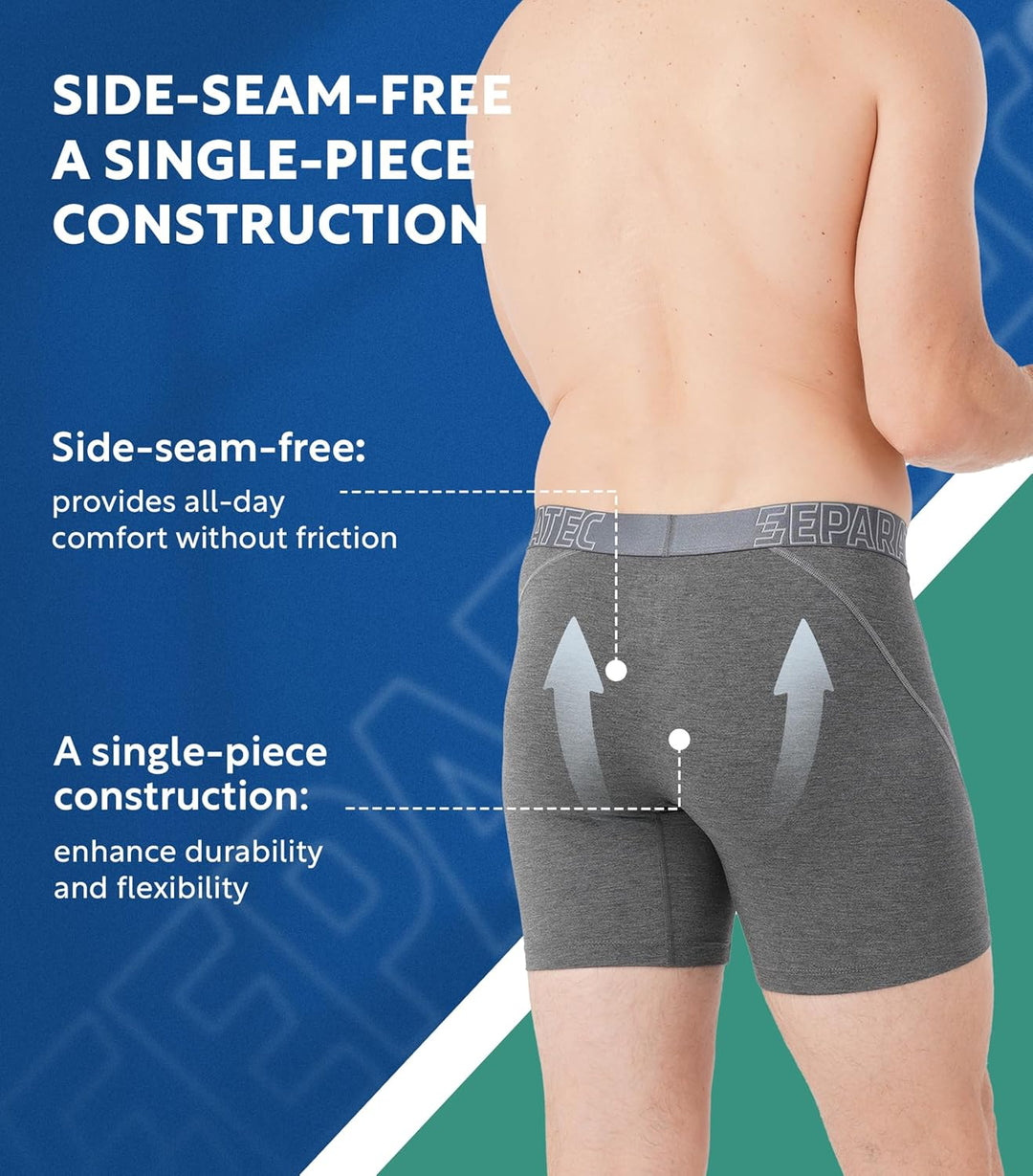 Separatec Herren Boxershorts Glattes Bambus Rayon mit getrennten Beuteln Unterwäsche 3er Pack Boxers