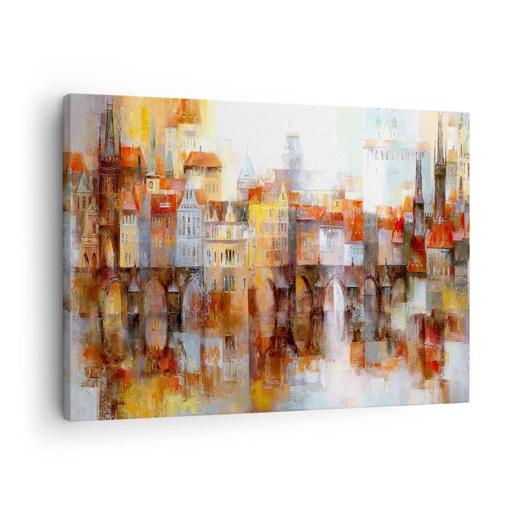 Bilder auf Leinwand Stadt Mietshaus Leinwandbild mit Rahmen 70x50cm Wandbilder Dekoration Wohnzimmer
