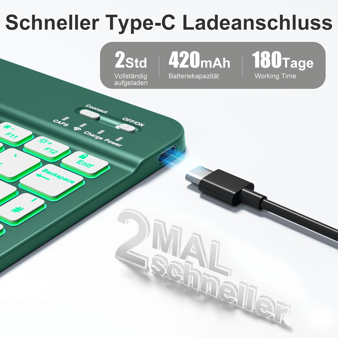 Vobafe Bluetooth Tastatur mit Telefonhalter für iPad Air/Pro/Mini/A16/11/10.9/10.2/iPhone, Kabellose