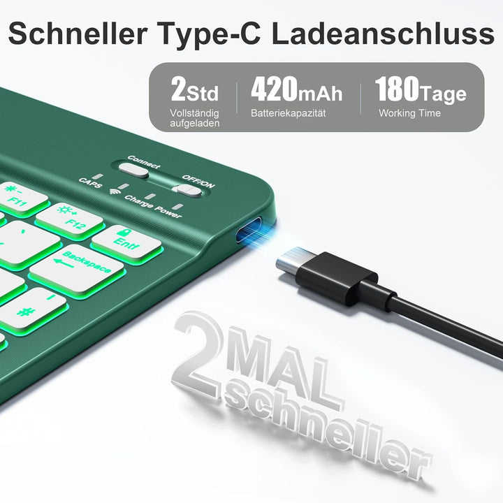 Vobafe Bluetooth Tastatur mit Telefonhalter für iPad Air/Pro/Mini/A16/11/10.9/10.2/iPhone, Kabellose