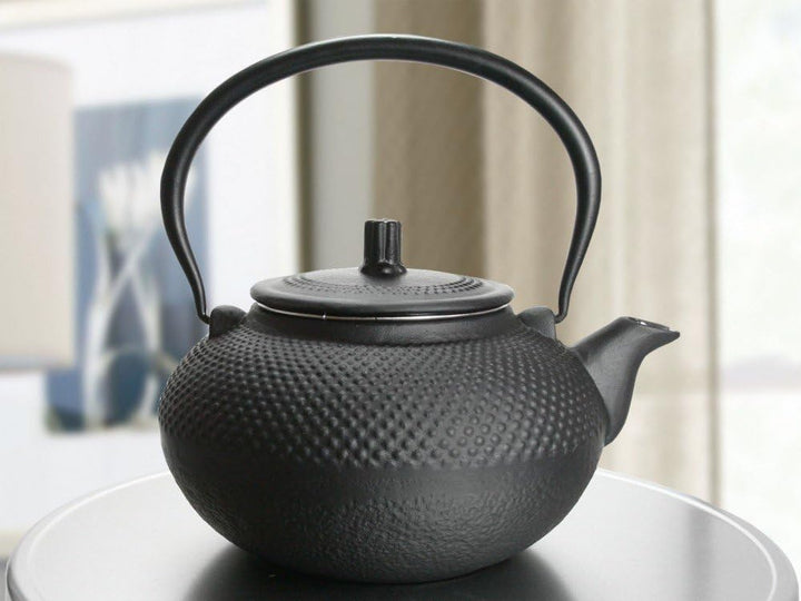 HiT Teekanne Guss 1,5L Asia Japan Style Teesieb Tee Kanne, Schwarz