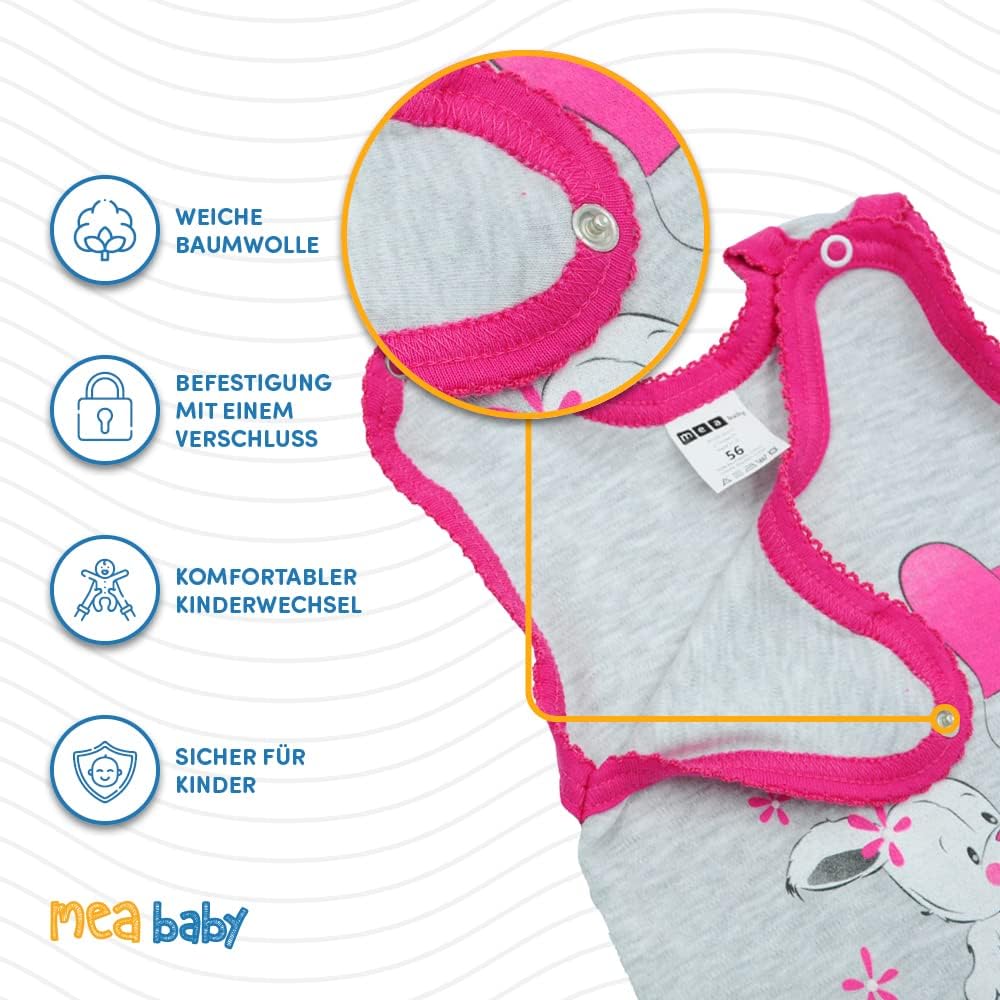 MEA BABY Unisex Baby Strampler mit Aufdruck aus 100% Baumwolle im 5er Pack. Baby Strampler für Mädch