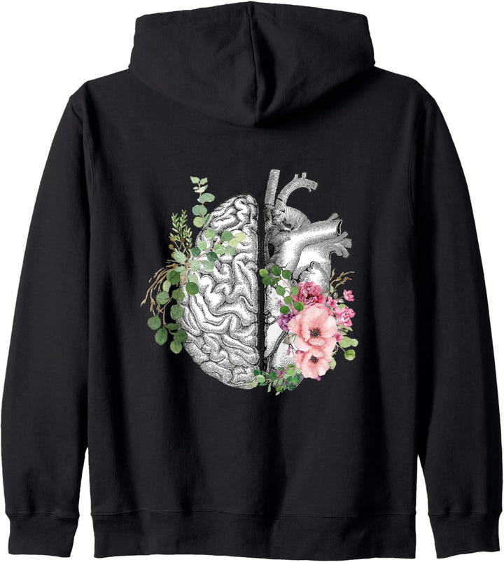 Balance Kopf und Herz, Florale Anatomie Kunst, rosa Rosen Kapuzenjacke