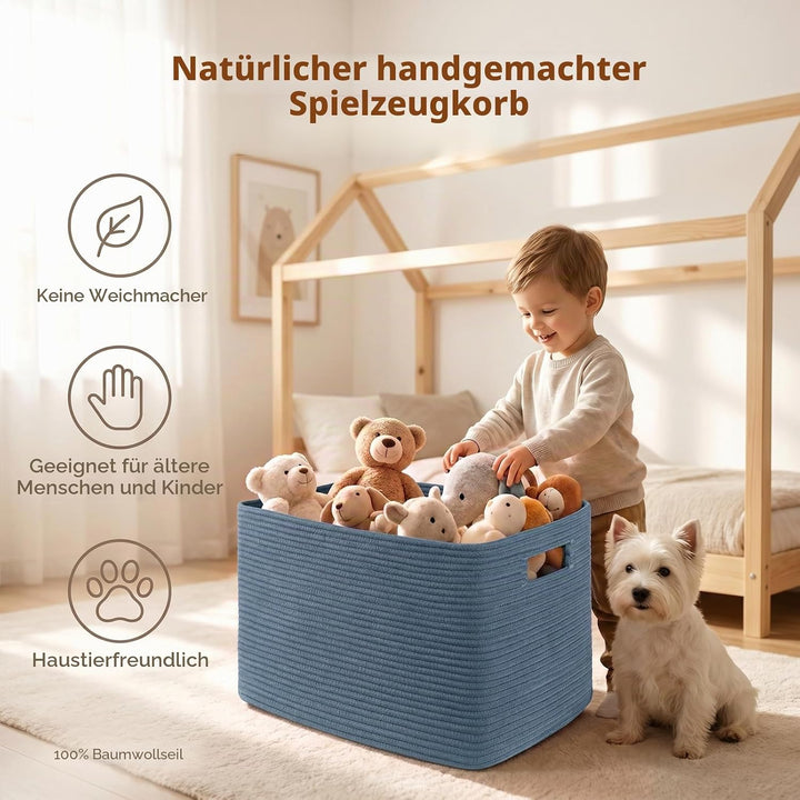 OIAHOMY Grosser Deckenkorb, gewebter Aufbewahrungskorb mit Griff, Baumwollseilkorb, 55,9 x 43,2 x 30