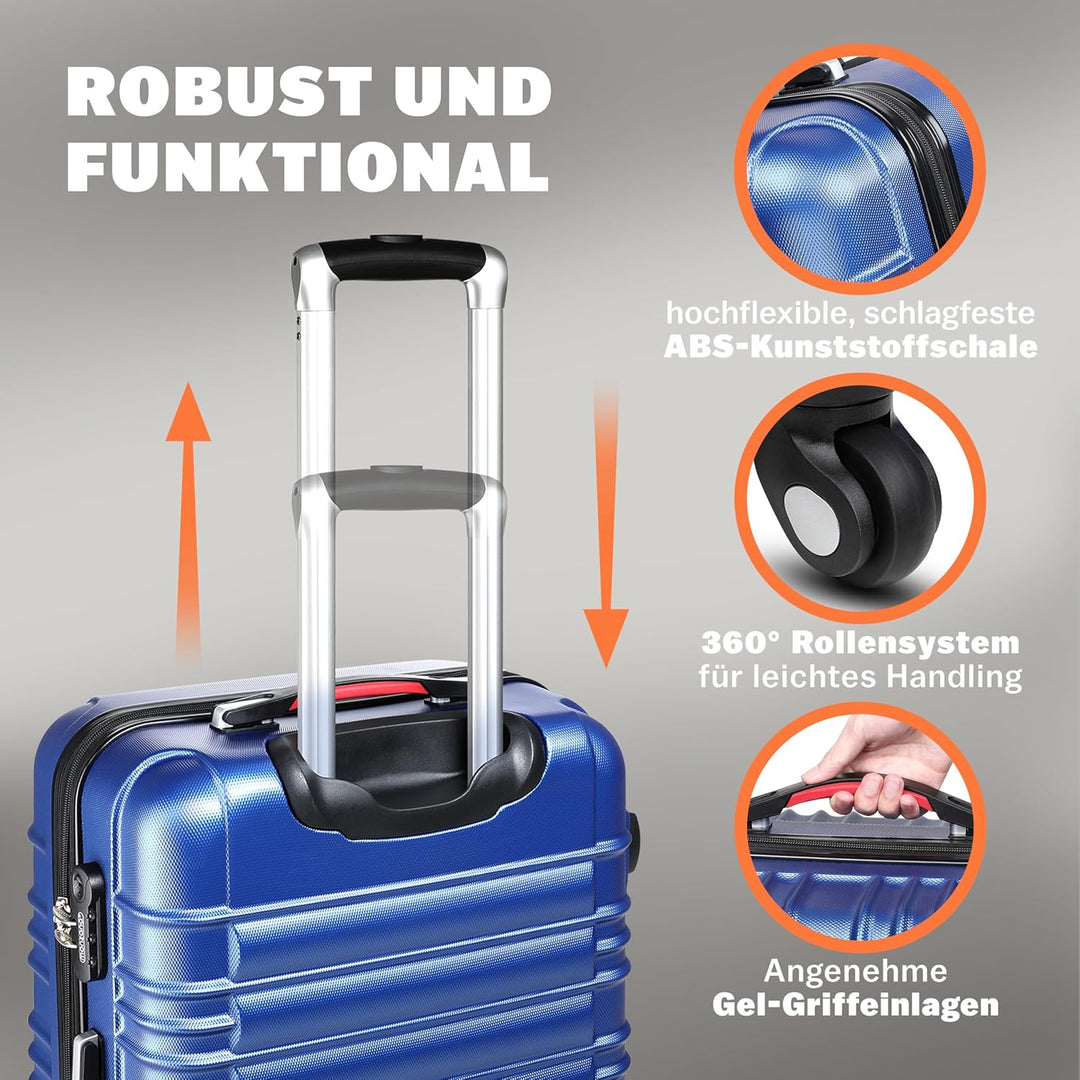 Monzana® Kofferset Baseline Hartschalen Koffer S-M-L-XL Gel-Griffe 4 Rollen ABS Hardcase Schloss Füs