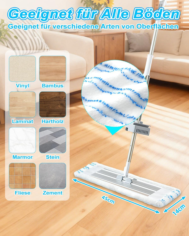 4 Bodenwischer Bezug 45 * 14cm, Microfaser Putztuch Für Wischmop Reinigung, Wischlappen Boden Microf