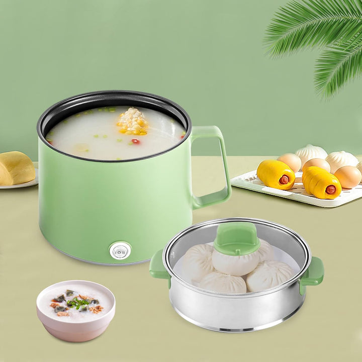 Elektrische Hot Pot und Dampfgarer,1.7L Tragbare Mini Antihaft Multikocher, Schneller Ramen Kocher,