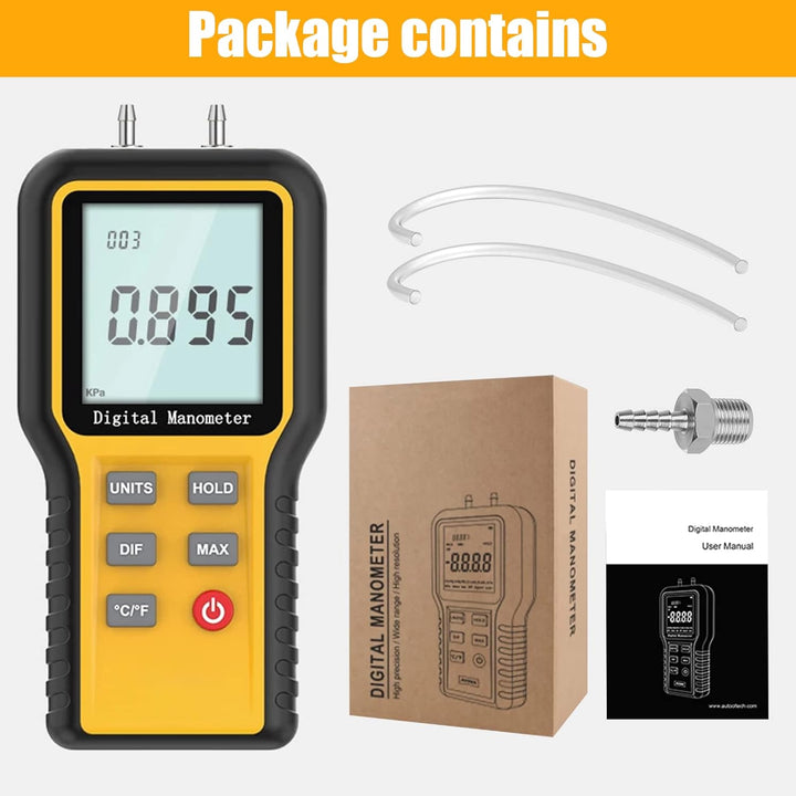 BTMETER Manometer Gas Air Pressure Meter, Dual Port Manometro Pressure Differential Gauge, for HVAC