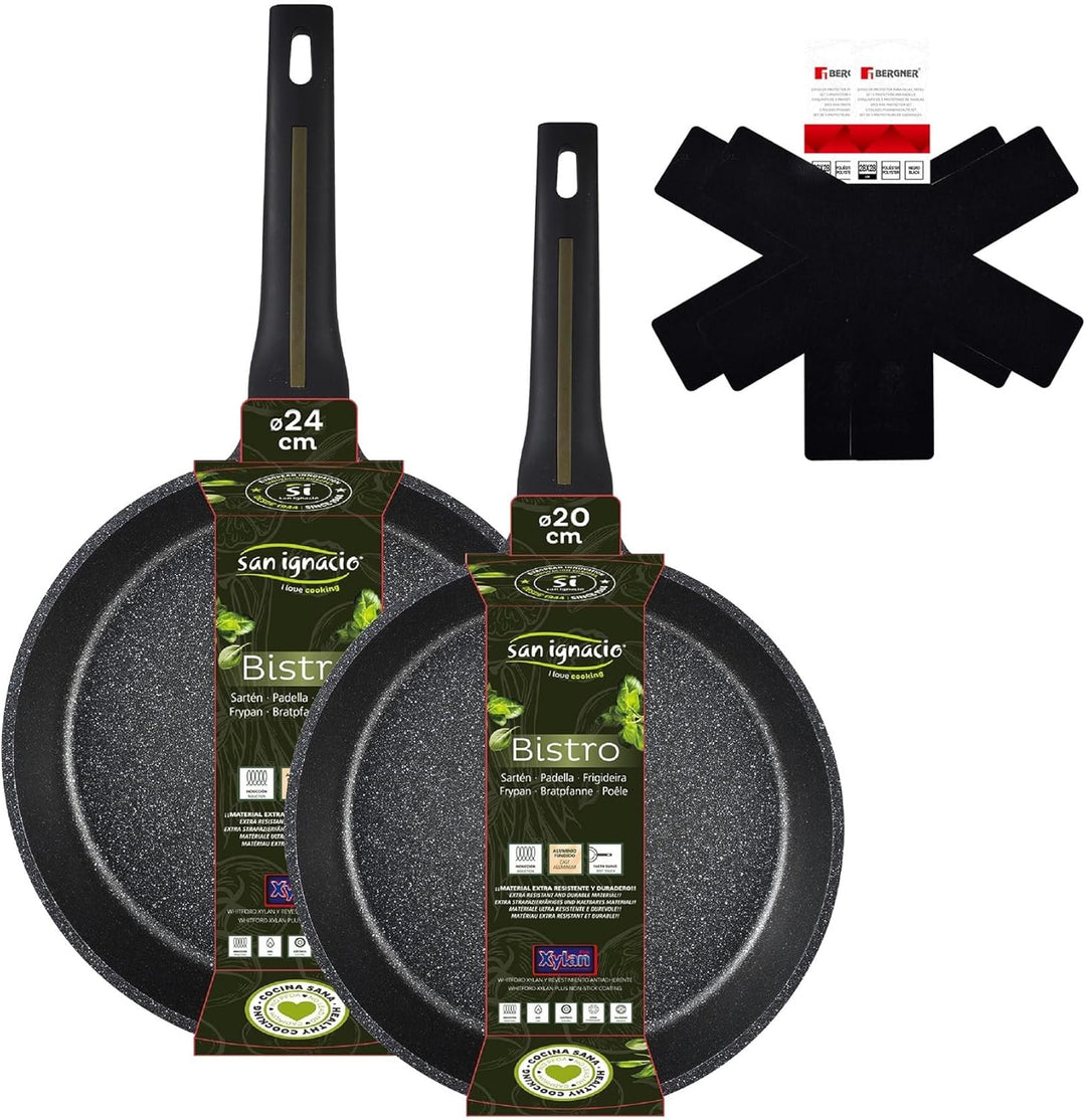 Set von 2 Pfannen Ø20Ø24cm mit Bistro-Schützern San Ignacio 2 Bratpfannen (20 und 24 cm)+2 Schutzvor