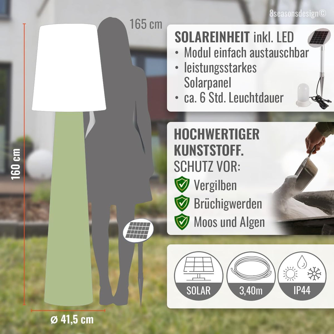 8 seasons design Solar LED Stehlampe No. 1-160cm gross (Mint), warmweisses Licht, Solarlampe mit Däm