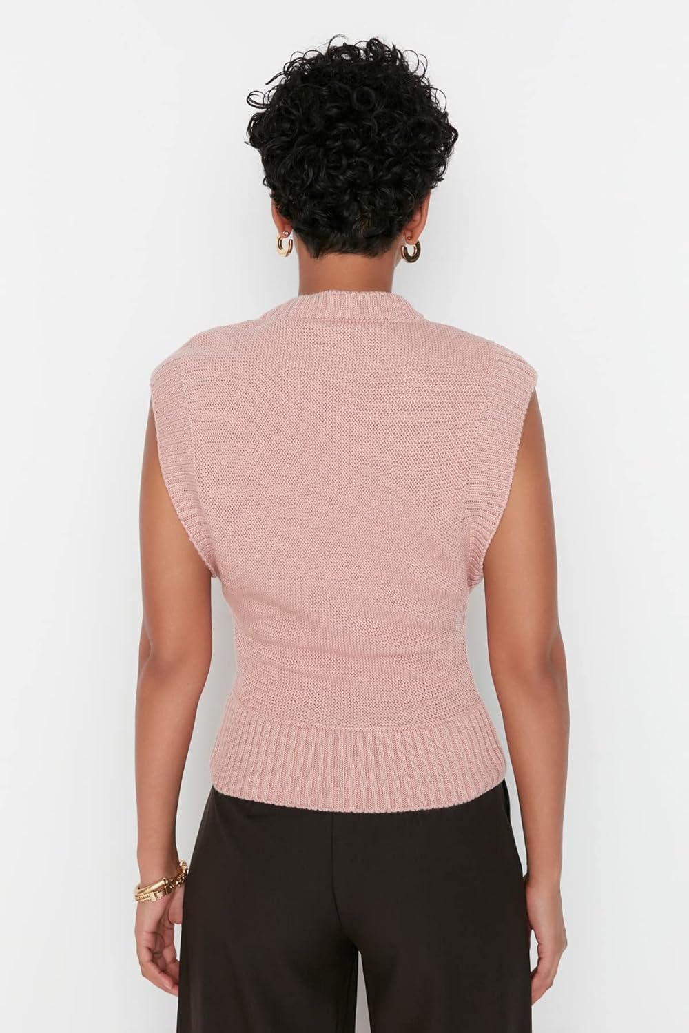 TRENDYOL Damen Hochabschliessender Kragen Unifarben Regular Strickweste Sweater, Puder, M EU