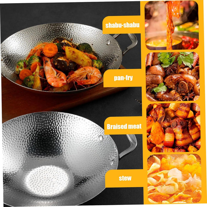 Edelstahl-Wok, 9-Zoll-Mini-Wok mit zwei Griffen, antihaftbeschichteter Wok mit rundem Boden, dicker