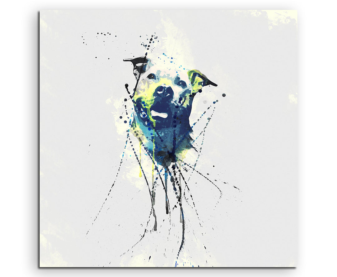 Paul Sinus Art Pitbull 60x60cm Keilrahmenbild Kunstbild Aquarell Art Wandbild auf Leinwand fertig ge