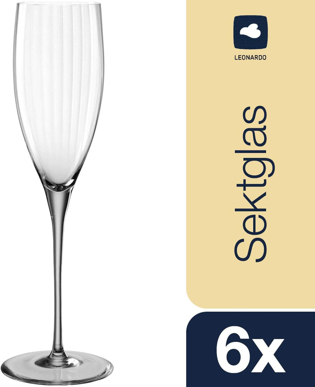 Leonardo Poesia Sektglas 6er Set, spülmaschinengeeignetes Champagnerglas, Höhe 25 cm, 250 ml, grau,