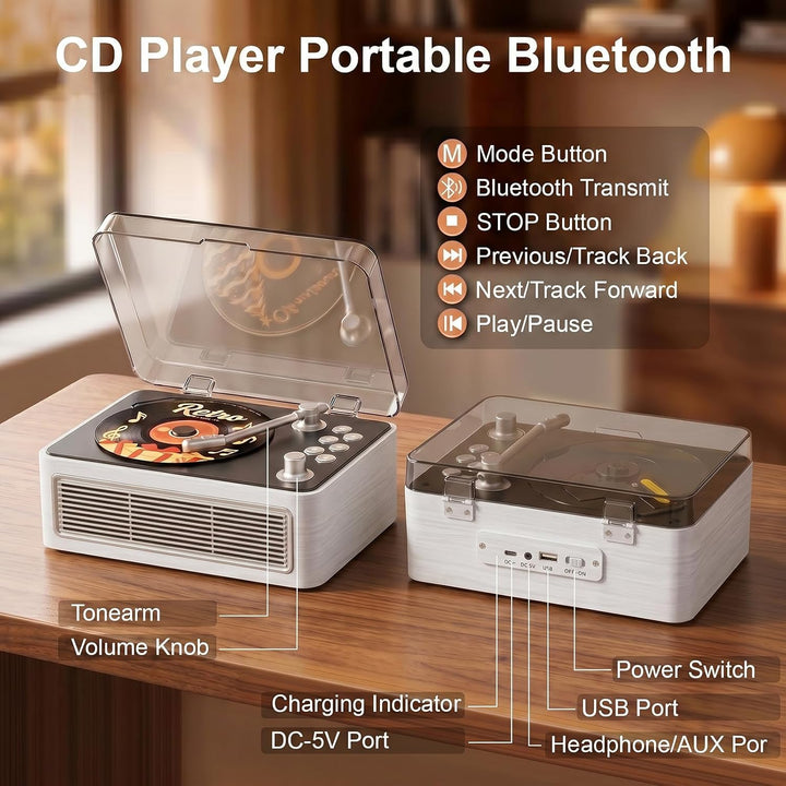 Gueray Tragbarer CD Player Bluetooth CD-Player mit Lautsprecher & Radio & Fernbedienung Unterstützt