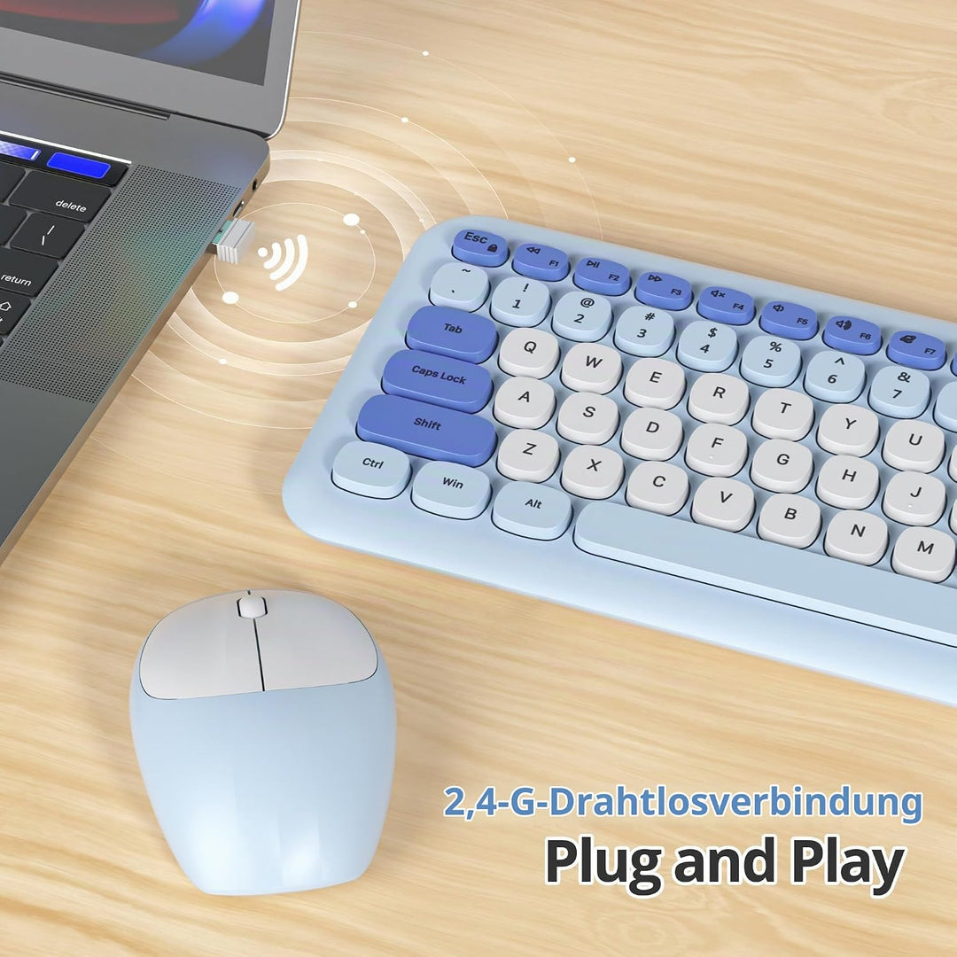 SOLIDEE Buntes kabellose Tastatur und Maus-Kombination,2.4GHz Retro Schreibmaschine Tastatur,104 Tas