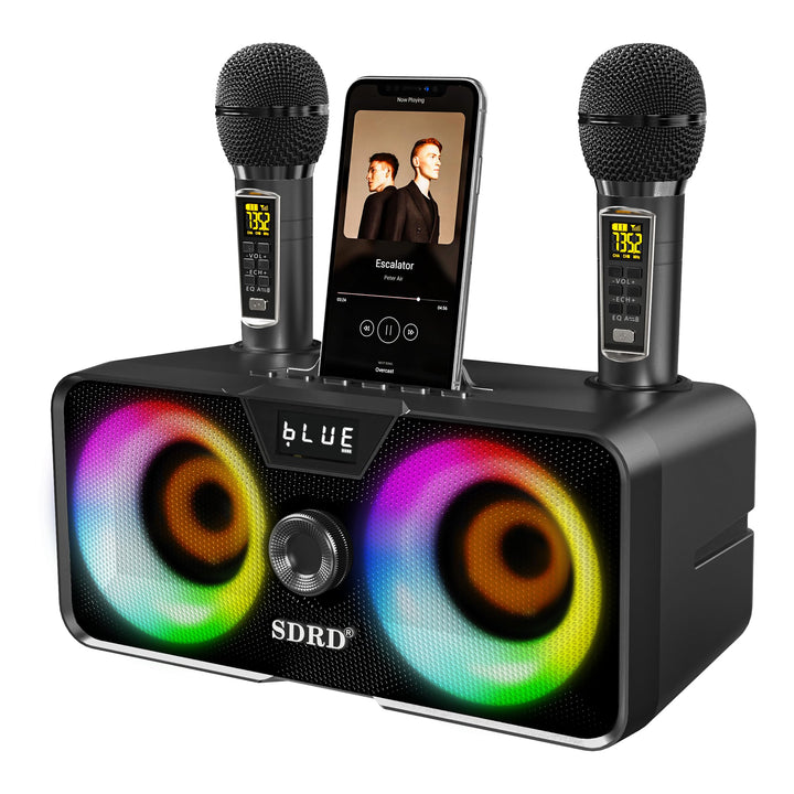 Tragbarer Karaoke Maschine,Karaoke mit 30W Bluetooth Lautsprecher,2 Kabellosen Karaoke-MikrofonWiede