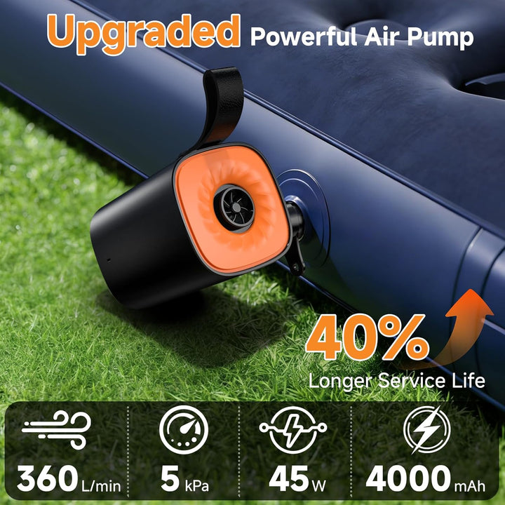 Elektrische Luftpumpe, 4000mAh Akku Luftpumpe mit LED-Beleuchtung/Aufhängehaken/4 Luftdüse | 5 kPa,