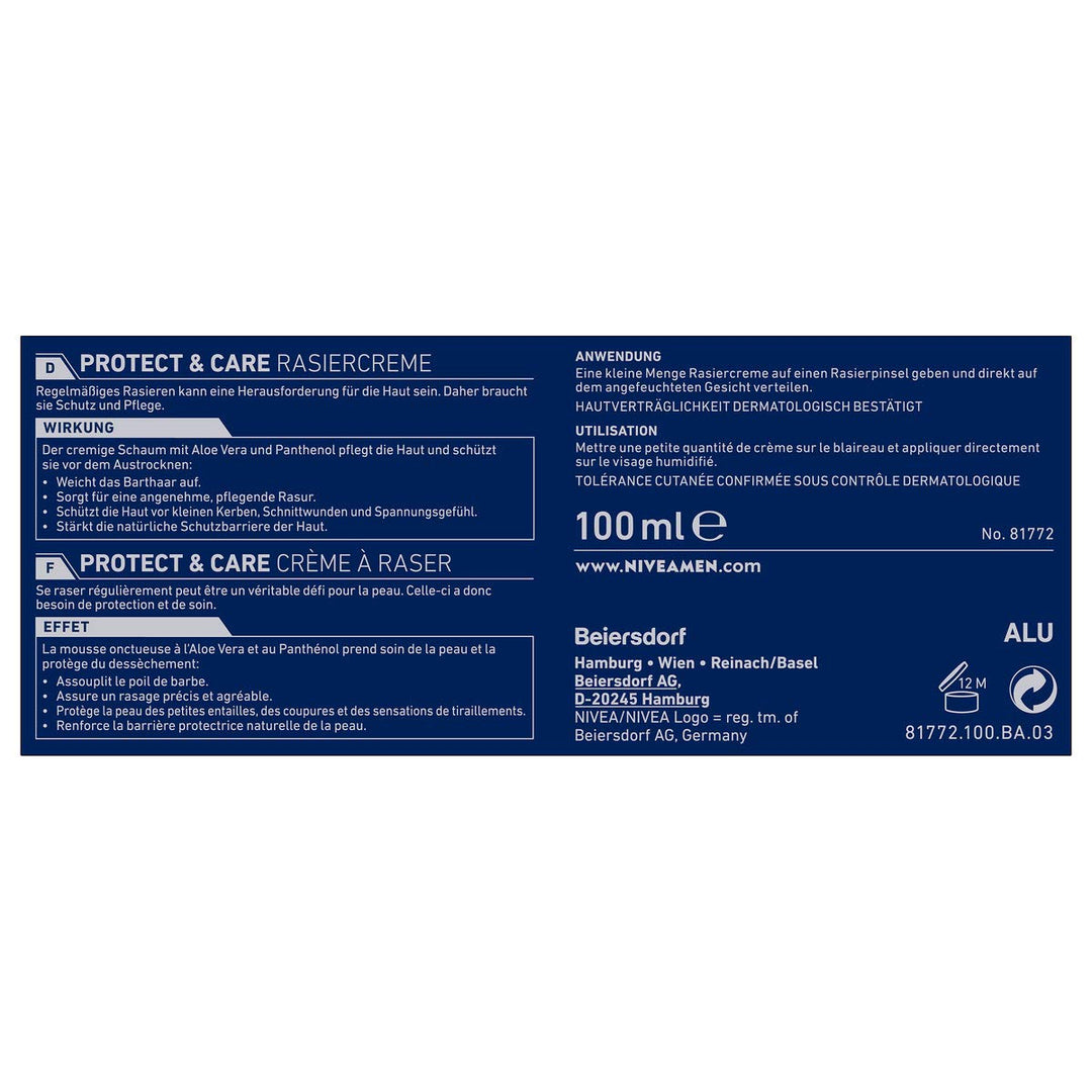 NIVEA MEN Protect & Care Rasiercreme im 6er Pack (6 x 100 ml), mit cremigem Schaum für eine sanfte R