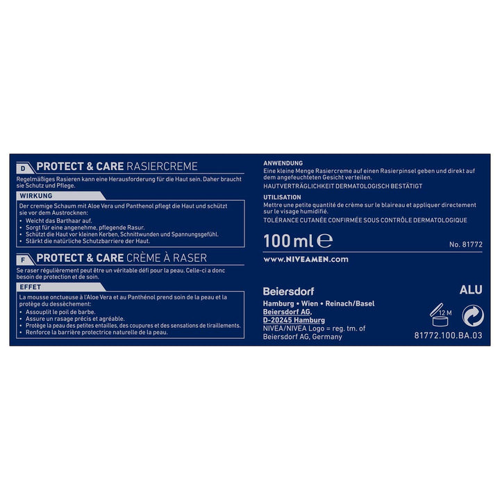NIVEA MEN Protect & Care Rasiercreme im 6er Pack (6 x 100 ml), mit cremigem Schaum für eine sanfte R