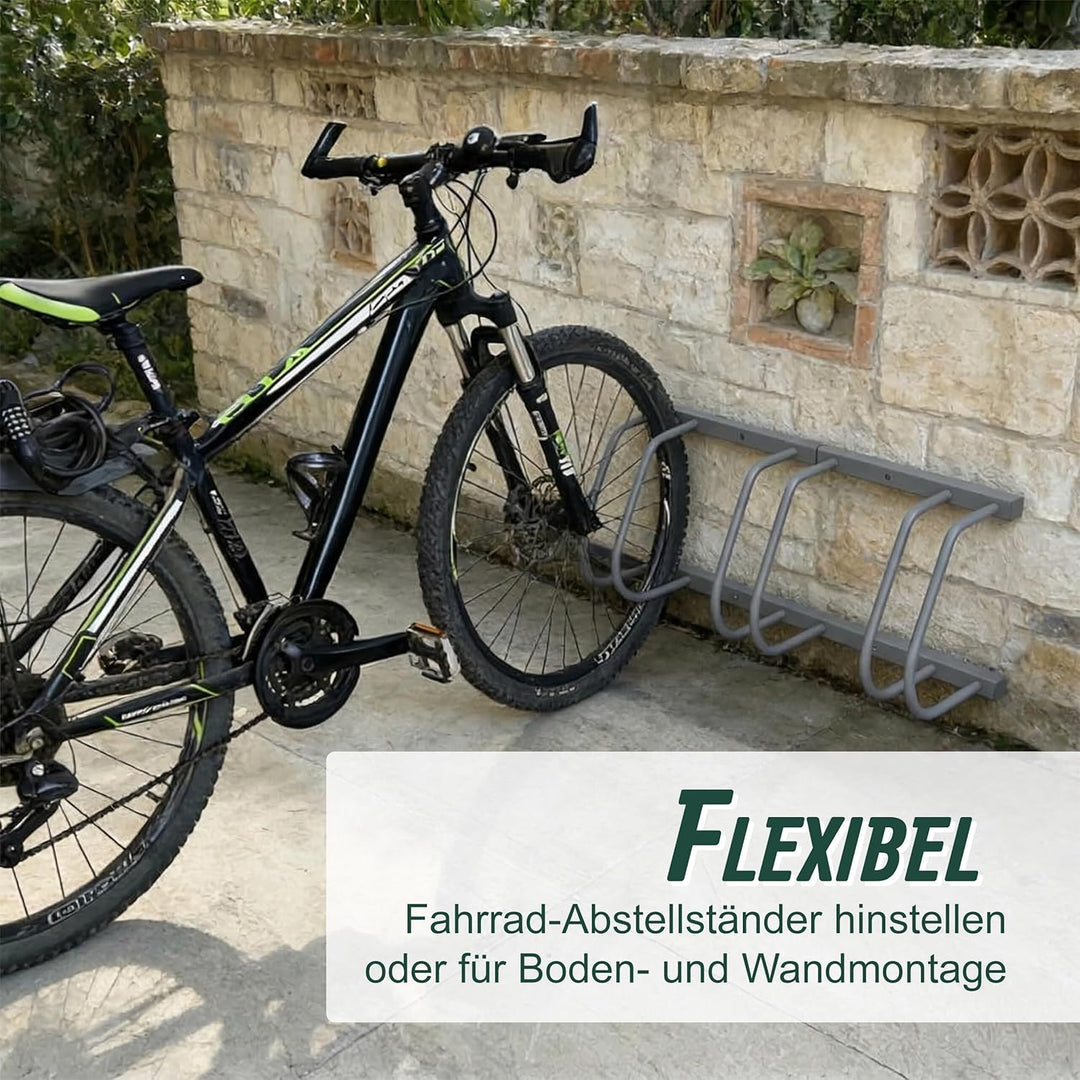 Relaxdays Fahrradständer Boden &amp; Wandmontage, 4 Räder, bis 65 mm Reifenbreite, Garage &amp; Hof, Reihenp