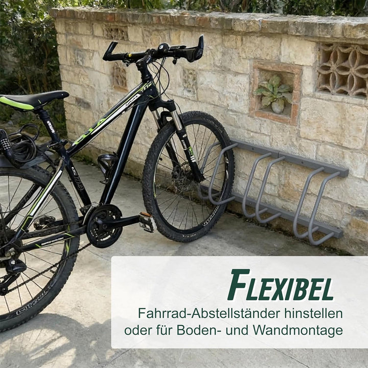 Relaxdays Fahrradständer Boden &amp; Wandmontage, 4 Räder, bis 65 mm Reifenbreite, Garage &amp; Hof, Reihenp