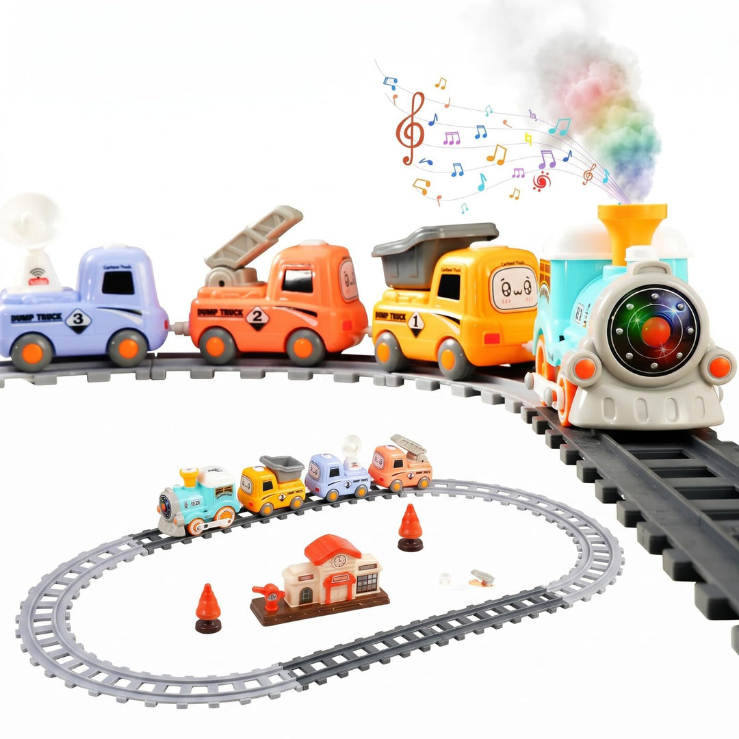Zug Set Spielzeug für Kinder mit Dampf, Licht, Musik &amp; DIY Schienen,Grün | Spielzeugeisenbahn Set Zu