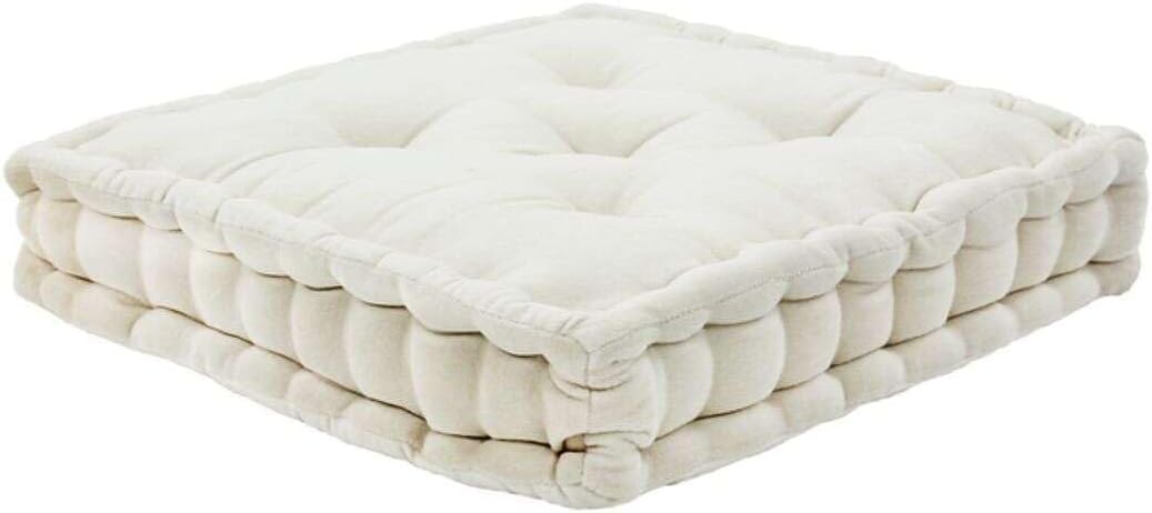 Thedecofactory Arthur Sitzsack Boxspringbett, Velours, Baumwolle, Ecru, 40 x 40 x 8 cm