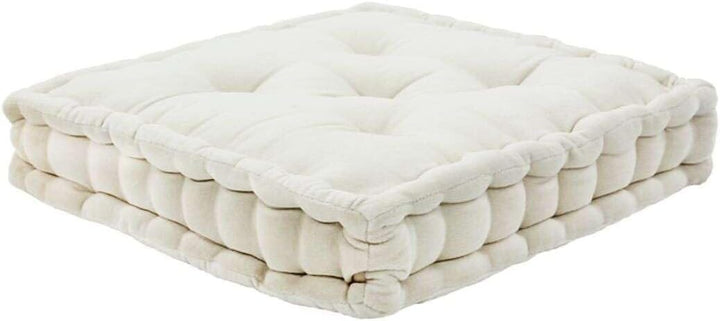 Thedecofactory Arthur Sitzsack Boxspringbett, Velours, Baumwolle, Ecru, 40 x 40 x 8 cm