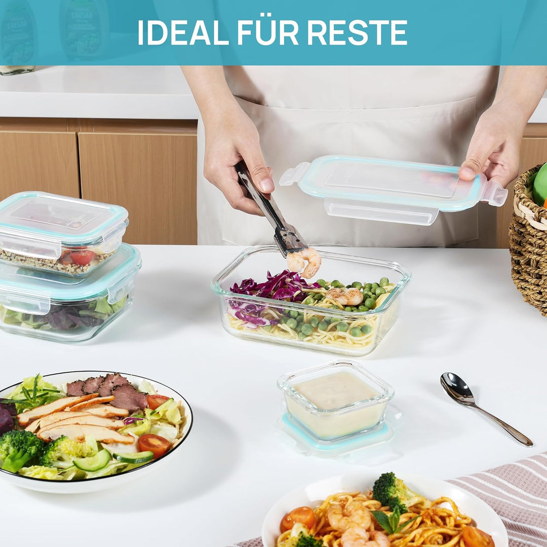 Vtopmart 15 Stück Meal Prep Boxen Glas, Glasdosen mit Deckel Set, Frischhaltedosen Glas mit Auslaufs