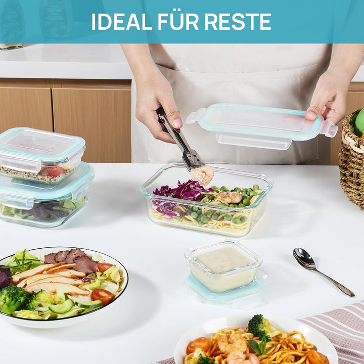 Vtopmart 15 Stück Meal Prep Boxen Glas, Glasdosen mit Deckel Set, Frischhaltedosen Glas mit Auslaufs