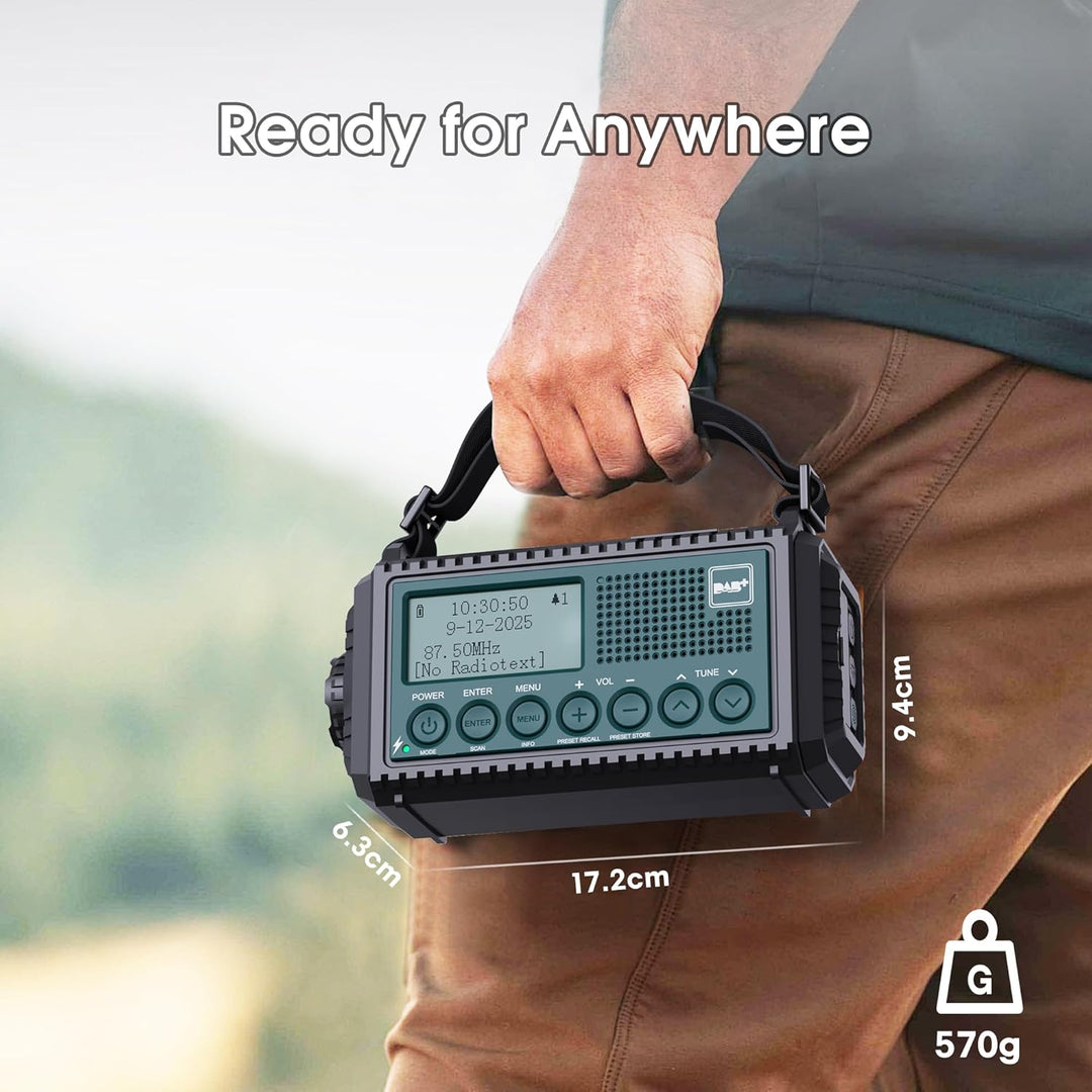 Kurbelradio DAB/DAB+/UKW, Baustellenradio Radio Batteriebetrieben, Tragbare Solar Notfallradio mit 5