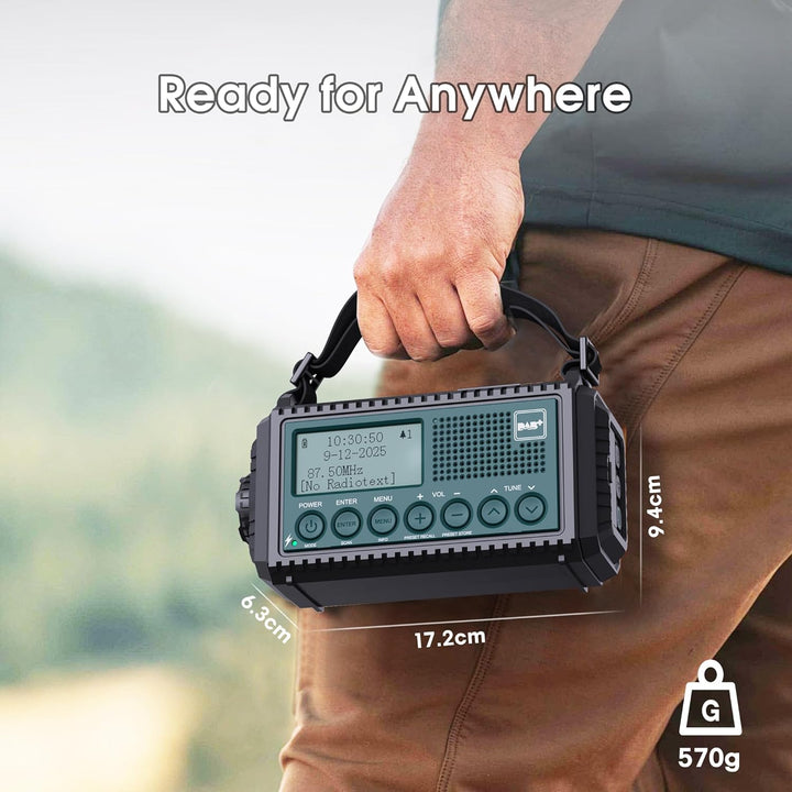 Kurbelradio DAB/DAB+/UKW, Baustellenradio Radio Batteriebetrieben, Tragbare Solar Notfallradio mit 5