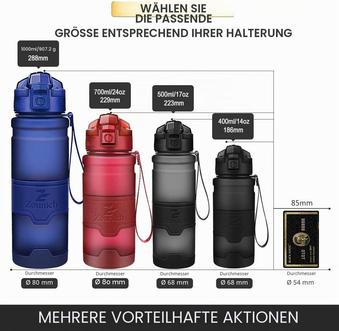Zounich Trinkflasche 1L Sport BPA frei Auslaufsicher 700ml/500ml/400ml Wasserflasche Kunststoff Spor