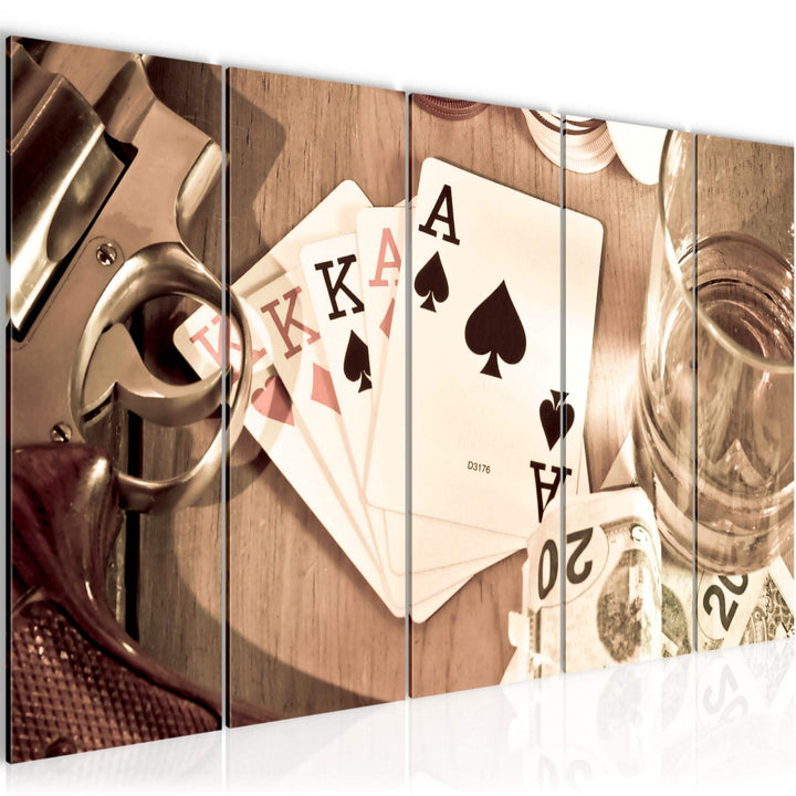 Runa Art Wandbild XXL Poker Whiskey Wohnzimmer Schlafzimmer 200 x 80 cm Braun 5 Teilig - Made in Ger