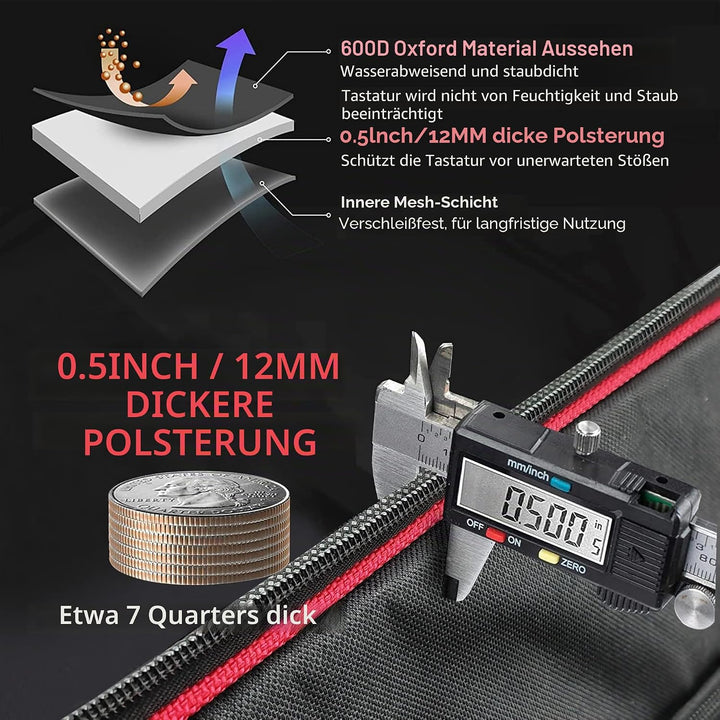 Ruibo Keyboardtasche 61 Tasten,Gigbag 600D Oxford-Tuch mit 10 mm Baumwoll-Gepolstert,Tragbar Langleb