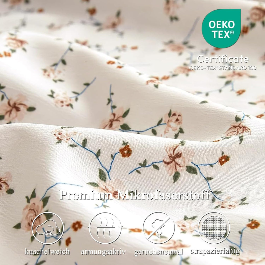 Freyamy Blumen Bettwäsche 135x200cm Mädchen Beige Khaki Bunt Floral Ästhetik Bettwäsche-Set Blumenmu