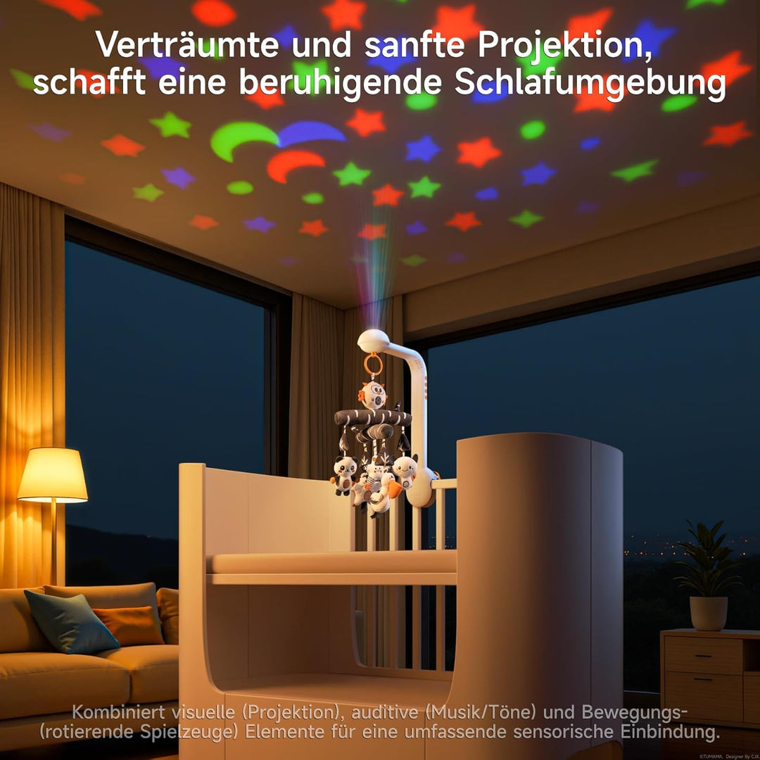 TUMAMA Baby Mobile Babybett Mit Musik, 3 In 1 Baby Mobiles Für Bett Mit Projektion Licht, Rotation,