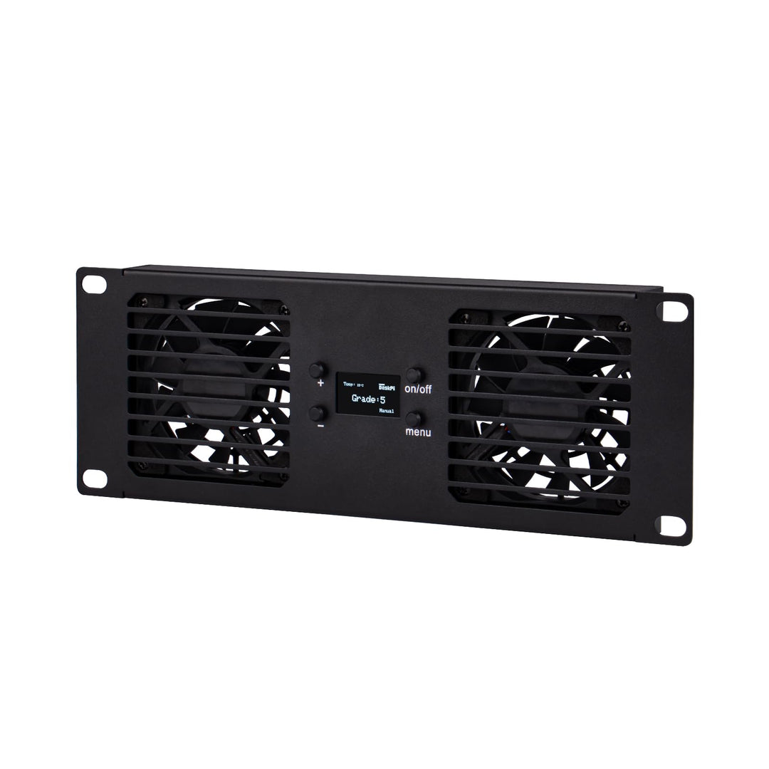 GeeekPi 10-Zoll 2U Rackmontage Dual-Fan-Kühlpanel mit OLED-Display & 2X 70-mm-Aktivlüfter für 10-Zol