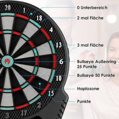 Eloklem Elektronische Dartscheibe Dardboard mit 4 LCD-Anzeige und Ladeadapter Geeignet, 6 Darts und