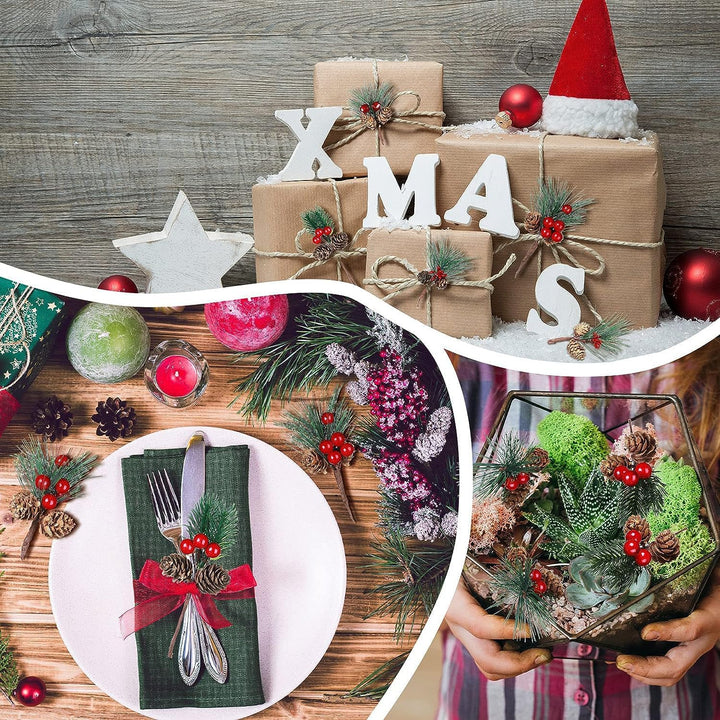 10 Stück Weihnachtsbeeren Tannenzweig, Rote Beeren Deko, Künstliche Tannenzweige mit Roten Beeren, B