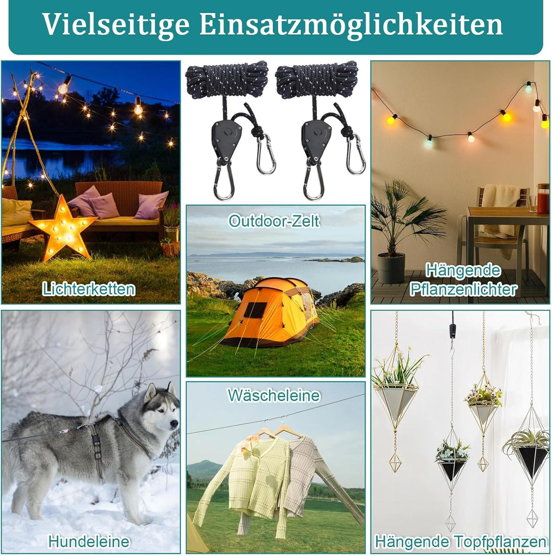 6 Stück Abspannseile mit Seilspanner, 4mm Reflektierend Abspannseile, Einfach zu Bedienen und Langle
