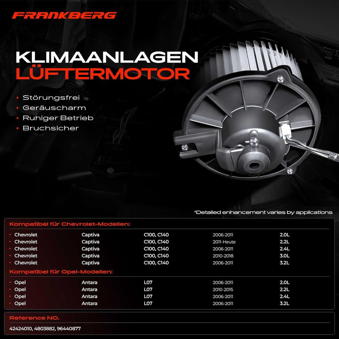 Frankberg Heizungsgebläse Gebläsemotor 2-Polig Kompatibel mit Captiva C100 C140 2.0L-3.2L 2006-2020