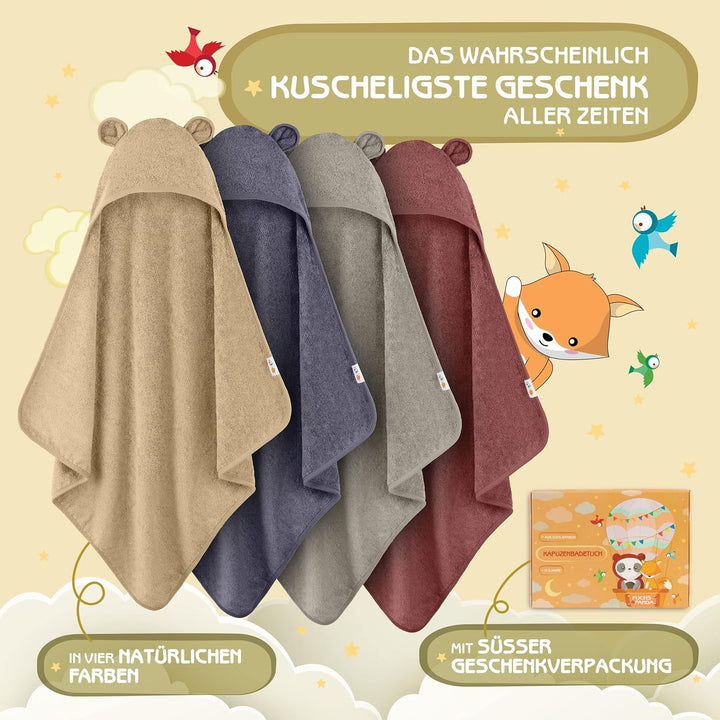 Kapuzenhandtuch Baby EXTRA dick, warm & weich | 75x75cm Babyhandtuch mit Kapuze (100% Bambus) | Baby
