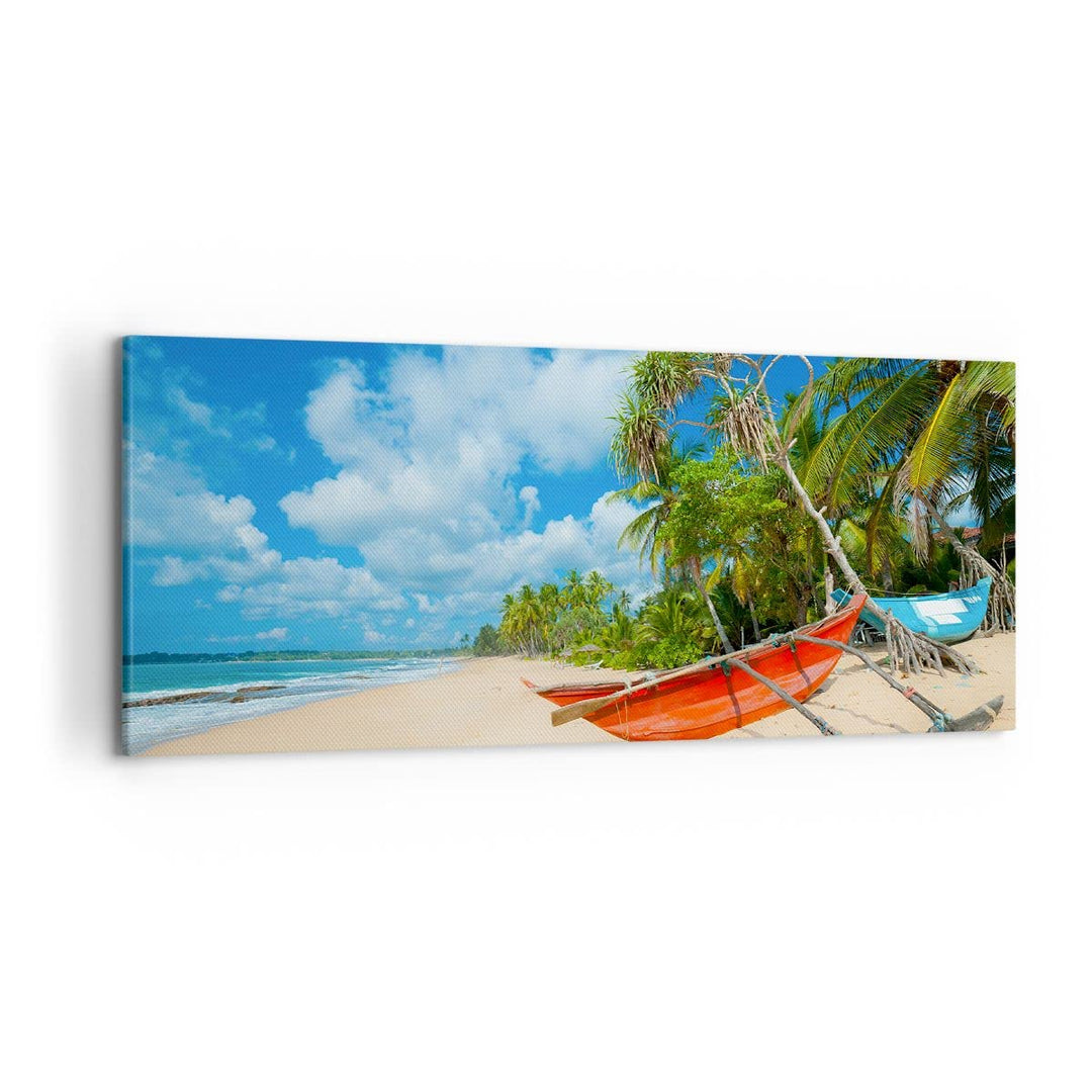 Wandbilder Dekoration Wohnzimmer Golf Ozean Palme Boot Panorama Bilder auf Leinwand 120x50cm Leinwan