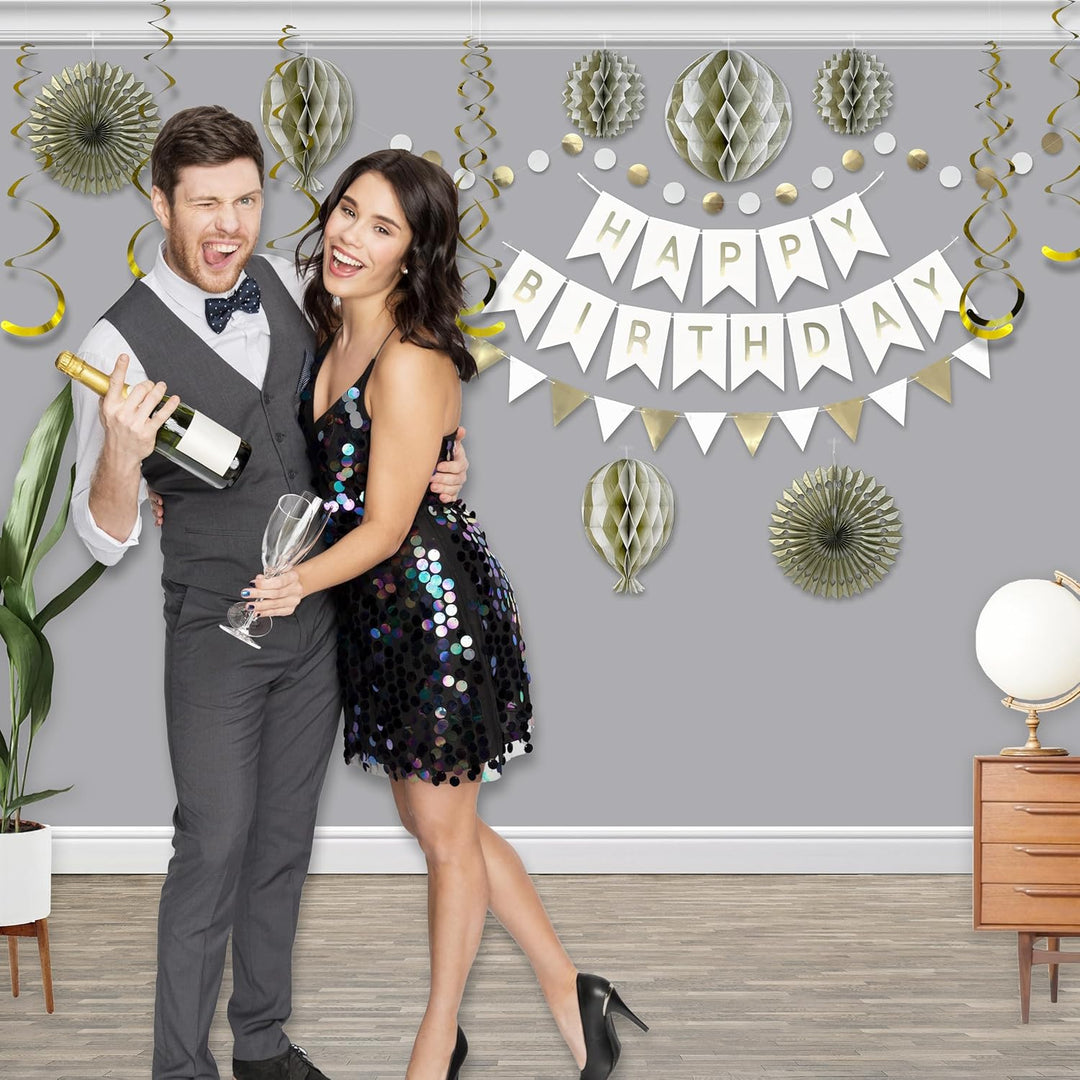 Premium Wiederverwendbare Geburtstagsdeko Frauen Mann - Weiss Gold Deko Geburtstag Frau Mann / Party